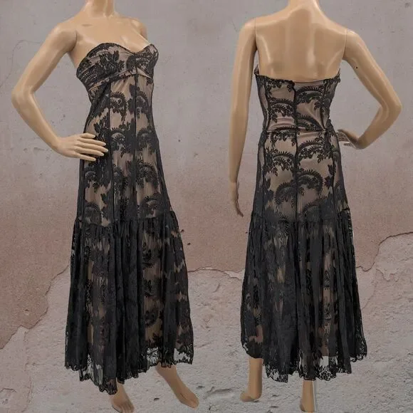 Vintage y2k Newport News Strapless Gown Black Lace Dress Prom Whimsygoth Size 8 - Picture 1 of 12